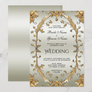 Faire-part de mariage de fleurs dorées