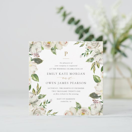 Faire-part de mariage de fleurs dorées (Debout devant)