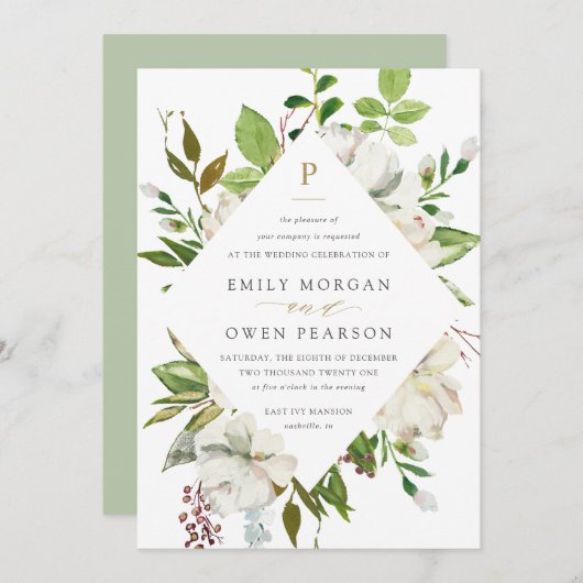 Faire-part de mariage de fleurs dorées (Devant / Derrière)