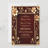 Faire-part de mariage de fleurs dorées de Bourgogn (Devant)
