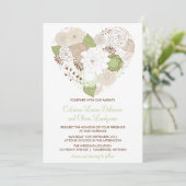 Faire-part de mariage de fleurs du coeur vert à la (Debout devant)