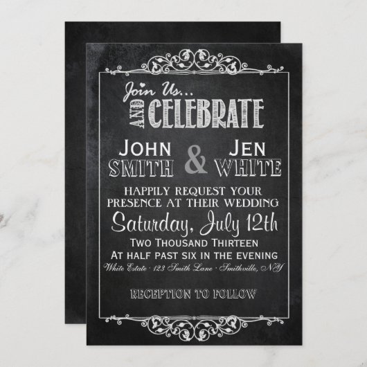 Faire-part de mariage de fleurs encadrées en damie (Devant / Derrière)