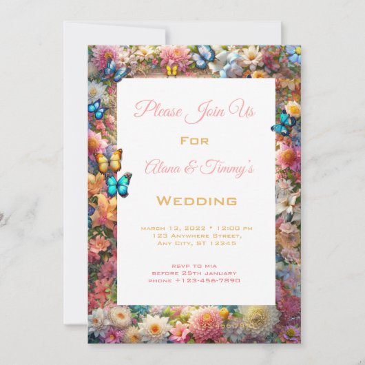 Faire-part de mariage de fleurs enchantées (Devant)