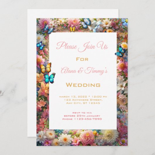 Faire-part de mariage de fleurs enchantées (Devant / Derrière)