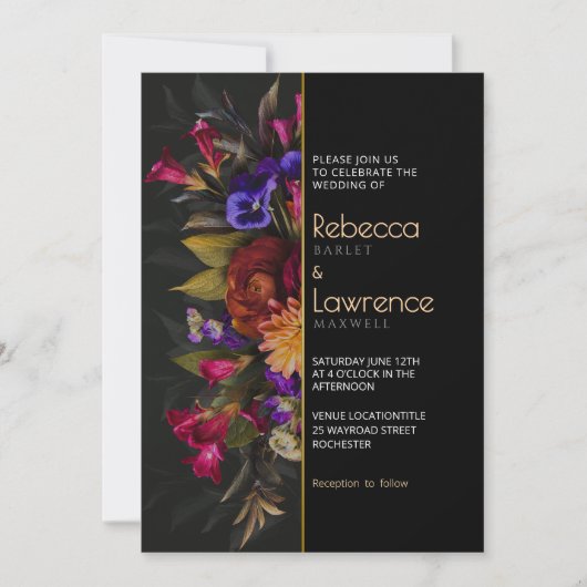 Faire-part de mariage de fleurs moody chic (Devant)