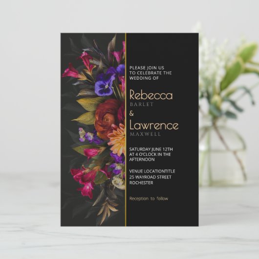 Faire-part de mariage de fleurs moody chic (Debout devant)