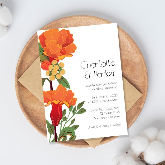 Faire-part de mariage de fleurs orange