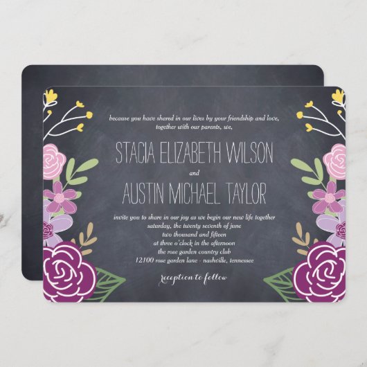 Faire-part de mariage de fleurs radiées - violet (Devant / Derrière)