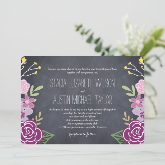 Faire-part de mariage de fleurs radiées - violet (Debout devant)