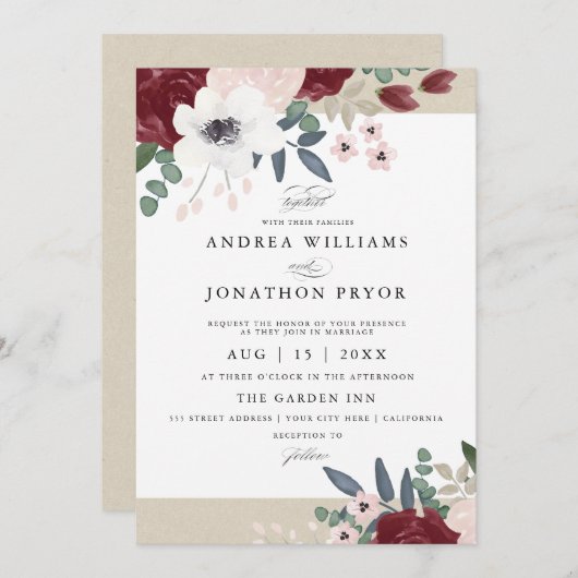 Faire-part de mariage de fleurs romantiques (Devant / Derrière)