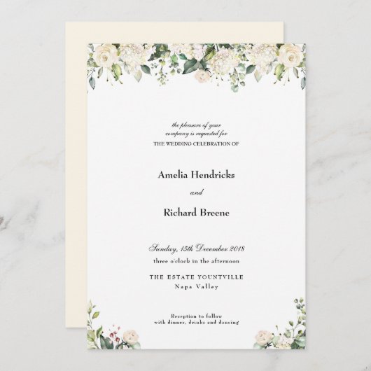 Faire-part de mariage de fleurs romantiques (Devant / Derrière)