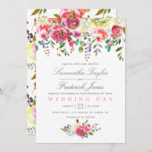 Faire-part de mariage de fleurs rose (Devant / Derrière)