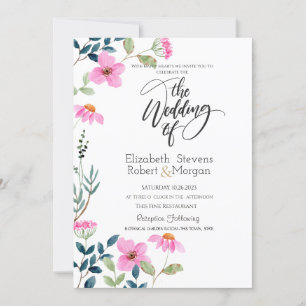 Faire-part de mariage de fleurs roses du jardin