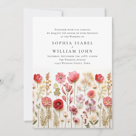 Faire-part de mariage de fleurs sauvages Pastel Pi (Devant)