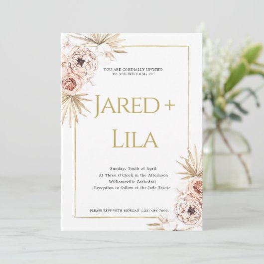 Faire-part de mariage de fleurs séchées de Bohème (Debout devant)