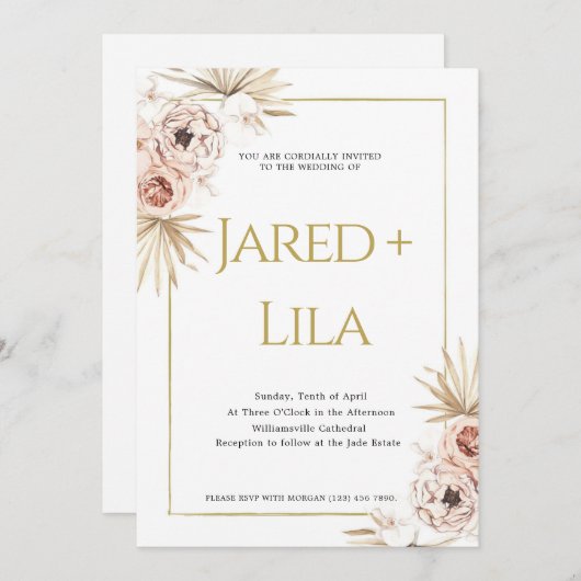 Faire-part de mariage de fleurs séchées de Bohème (Devant / Derrière)