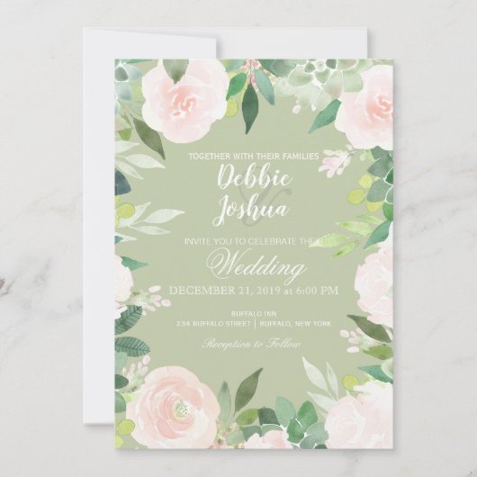 Faire-part de mariage de fleurs Succulentes vert à (Devant)