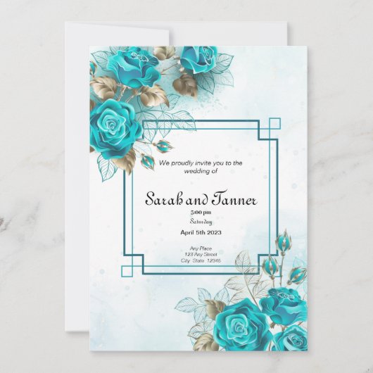 Faire-part de mariage de fleurs turquoise (Devant)