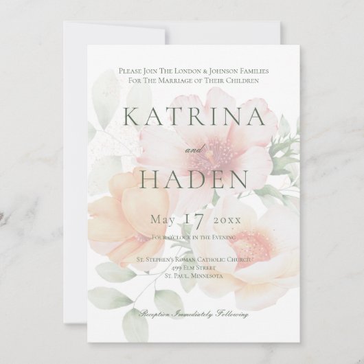 Faire-part de mariage de fleurs vert de bracelet e (Devant)