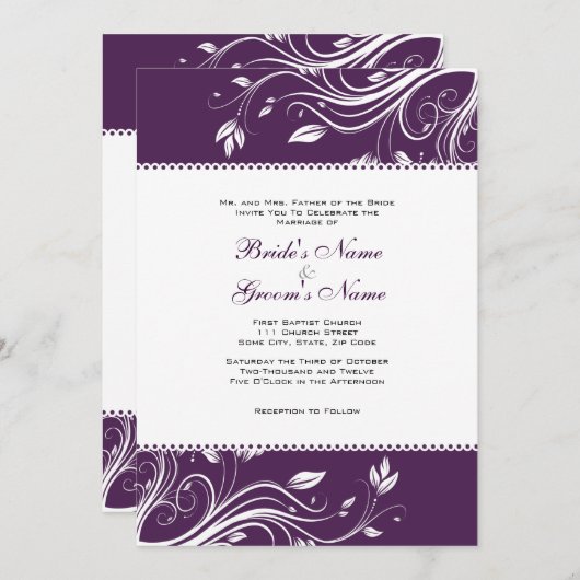 Faire-part de mariage de fleurs violettes et blanc (Devant / Derrière)