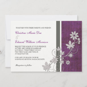 Faire-part de mariage de fleurs violettes et charb