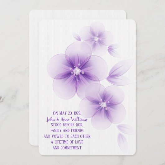 Faire-part de mariage de fleurs violettes pures (Devant / Derrière)