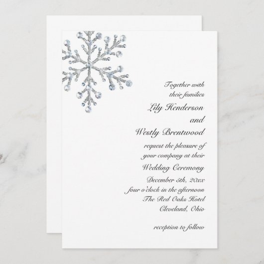 Faire-part de mariage de flocon de neige d'hiver (Devant / Derrière)