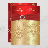 Faire-part de mariage de flocons rouges et dorés (Devant / Derrière)