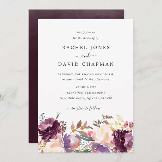 Faire-part de mariage de floraison aquarelle (Devant / Derrière)