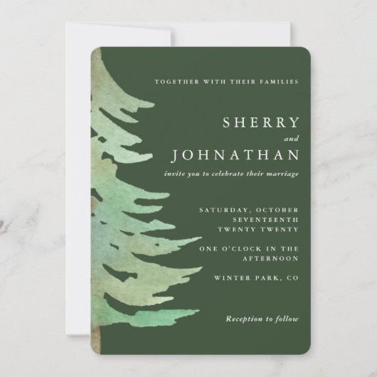Faire-part de mariage de forêt d'aquarelle (Devant)