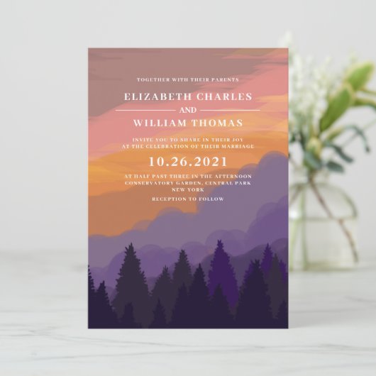 Faire-part de mariage de forêt d'aquarelle rustiqu (Debout devant)