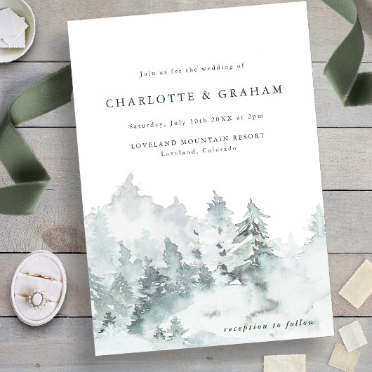 Faire-part de mariage de forêt d'aquarelle simple