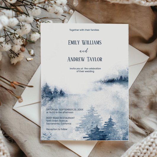 Faire-part de mariage de forêt de brouillard d'aqu