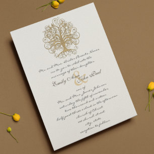 Faire-part de mariage de forêt enchantée en or
