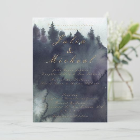 Faire-part de mariage de forêt éthérique Moody fon (Debout devant)