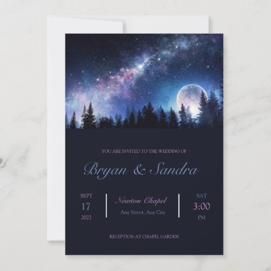 Faire-part de mariage de forêt nocturne (Devant)