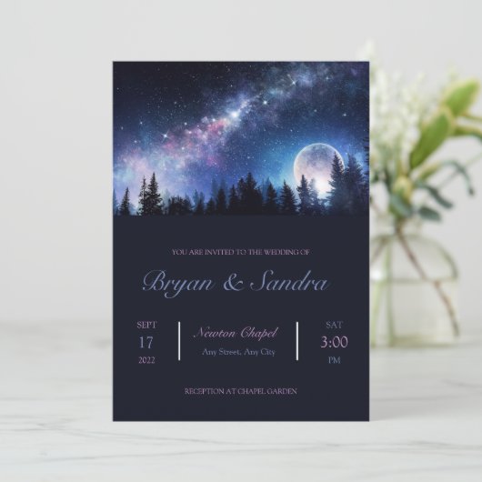 Faire-part de mariage de forêt nocturne (Debout devant)