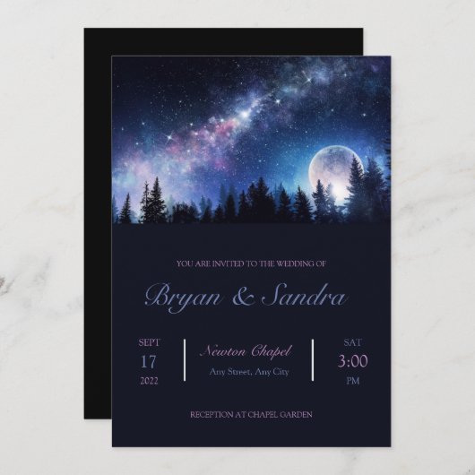 Faire-part de mariage de forêt nocturne (Devant / Derrière)