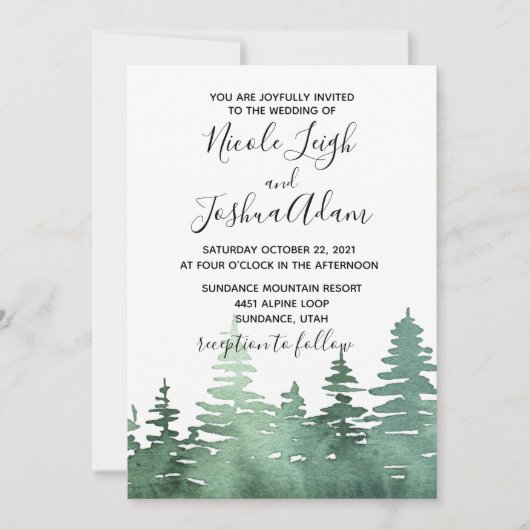 faire-part de mariage de forêt rustique aquarelle (Devant)