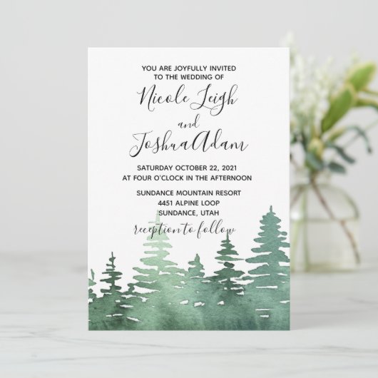 faire-part de mariage de forêt rustique aquarelle (Debout devant)