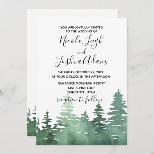 faire-part de mariage de forêt rustique aquarelle (Devant / Derrière)