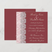 Faire-part de mariage de framboise de dentelle et (Devant / Derrière)