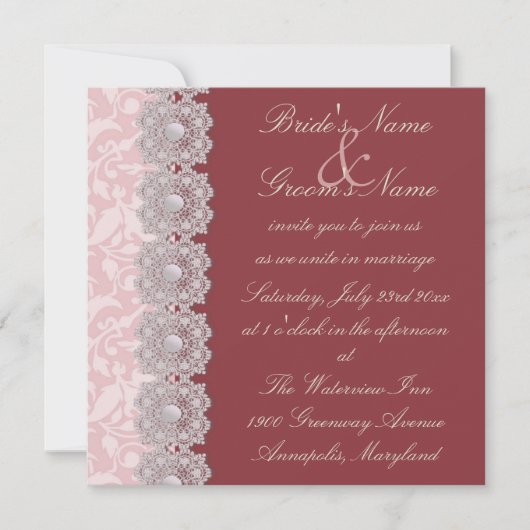 Faire-part de mariage de framboise de dentelle et (Devant)