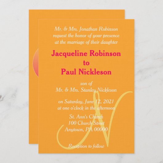 Faire-part de mariage de framboise orangé Monogram (Devant / Derrière)