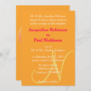 Faire-part de mariage de framboise orangé Monogram