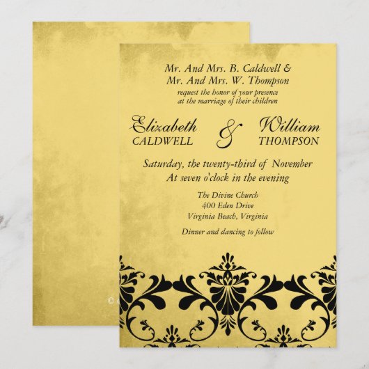 Faire-part de mariage de frontière de damassé (Devant / Derrière)