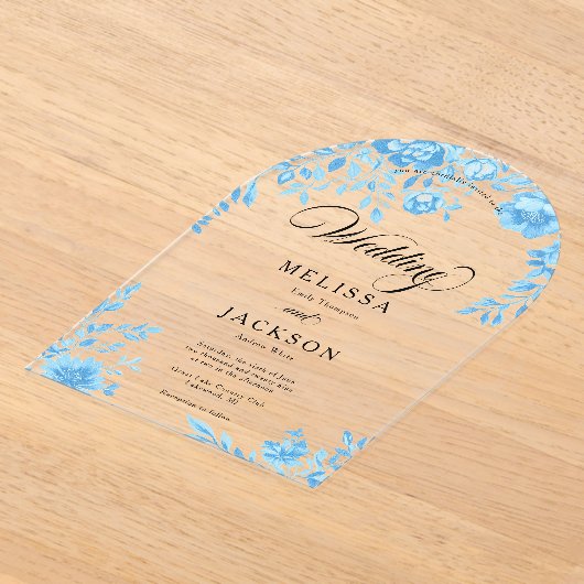 Faire-part de mariage de frontière florale bleue (Poser)