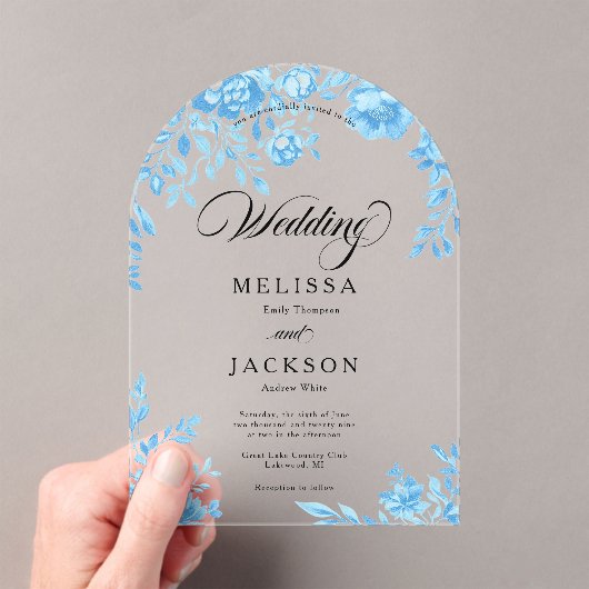 Faire-part de mariage de frontière florale bleue (In situ (ordinateur de poche))