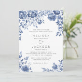 Faire-part de mariage de frontière florale bleue (Debout devant)