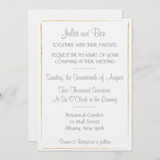 Faire-part de mariage de frontière Gold Foil (Devant / Derrière)